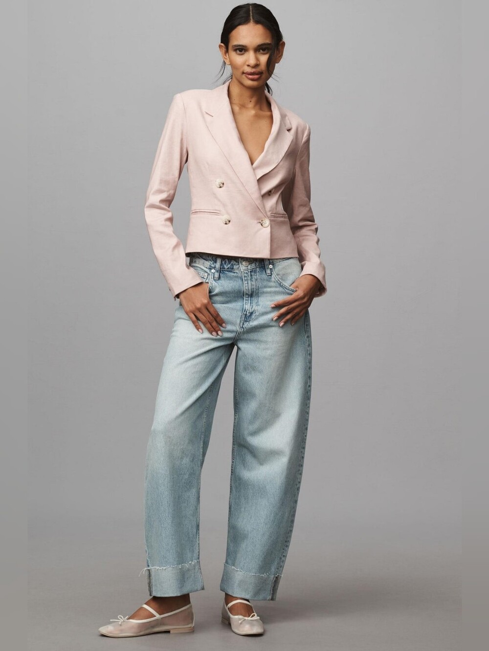 Maeve Anthropologie Linen Cropped Blazer In S